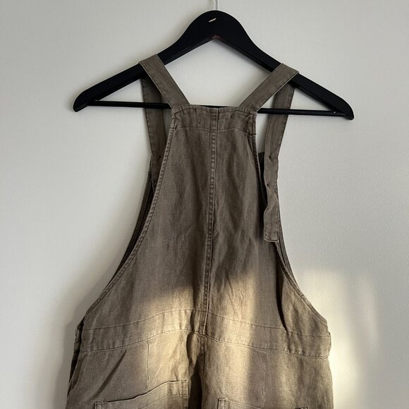 Nicole Miller 100% Linen Khaki Green Overalls - Picture 3 of 7